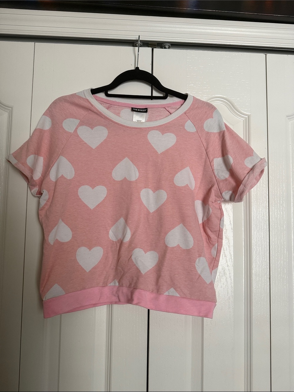 Joe Boxer Pink & White Heart Crop Tee